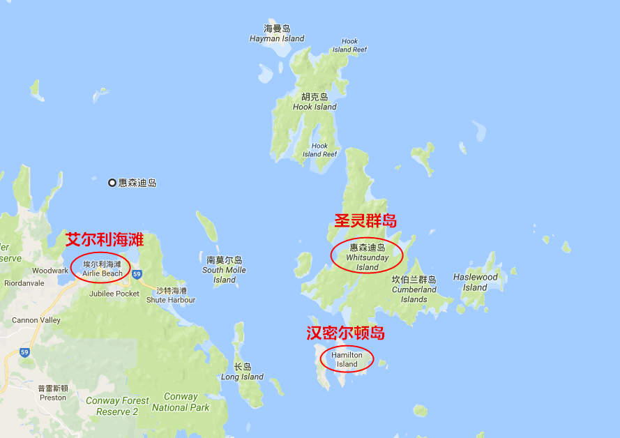      圣灵群岛(又名惠森迪岛)地图