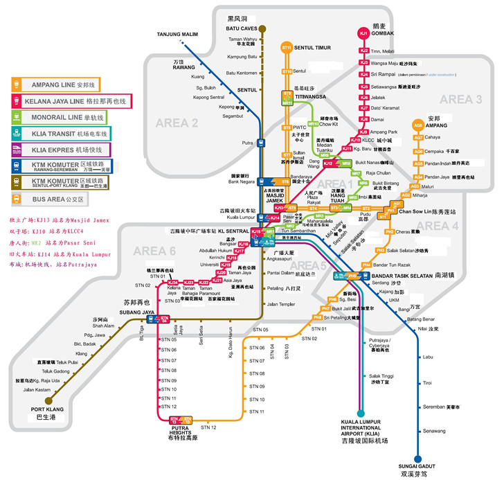 带中文标识,有利于你出发前做攻略看下 ,吉隆坡的景点和购物坐地铁你